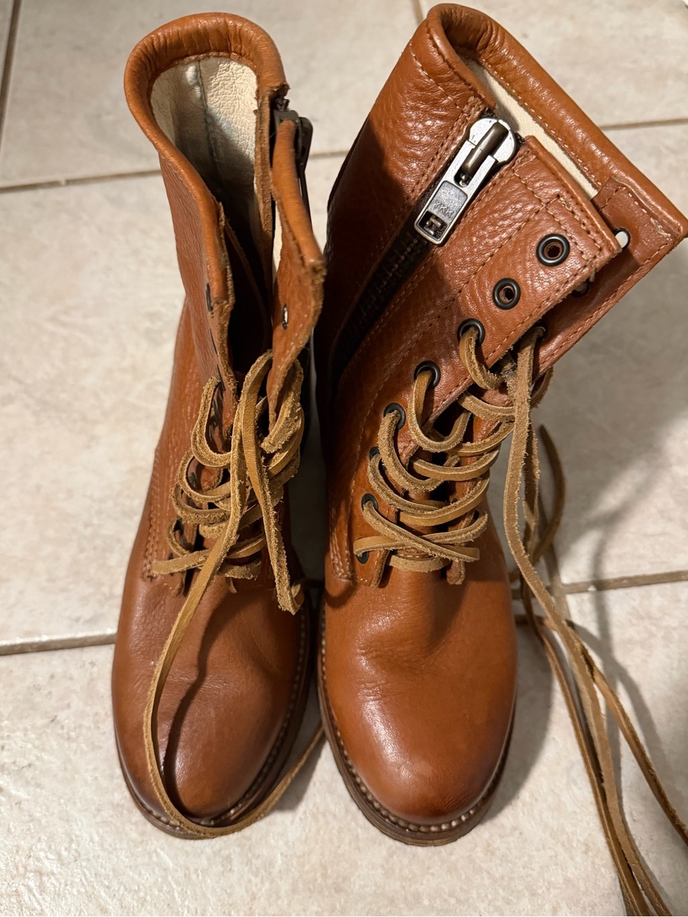 Freebird by Steven Cavalier Cognac Leather Lace-Up Heeled Boots